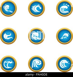 Grande vague icons set, style plat Illustration de Vecteur