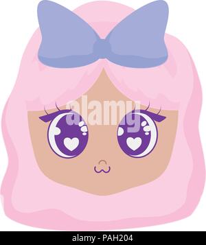 Kawaii cute girl face icône sur fond blanc, vector illustration Illustration de Vecteur
