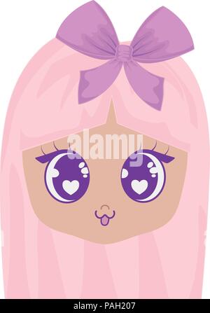 Kawaii cute girl face icône sur fond blanc, vector illustration Illustration de Vecteur