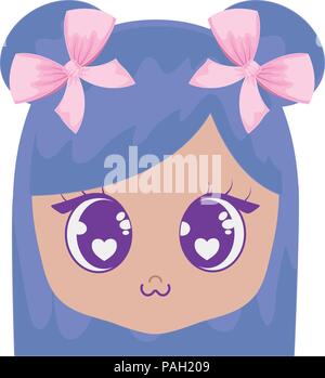 Kawaii cute girl face icône sur fond blanc, vector illustration Illustration de Vecteur
