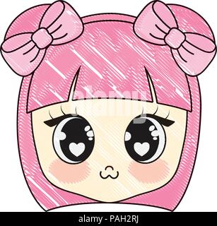 Kawaii cute girl face icône sur fond blanc, vector illustration Illustration de Vecteur