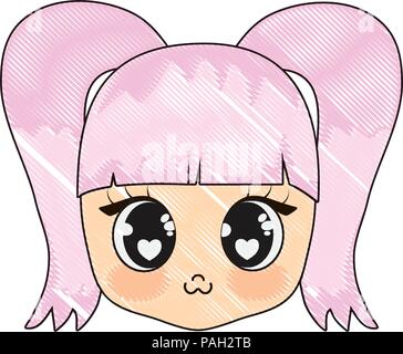Kawaii cute girl face icône sur fond blanc, vector illustration Illustration de Vecteur