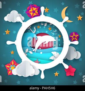 Volant, volant, Dolphin, illustration de la mer. Illustration de Vecteur