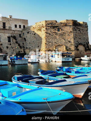 Italie, Pouilles, Salento, Gallipoli.Le port et château Banque D'Images