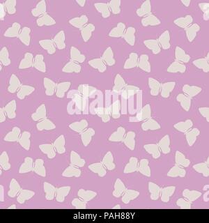 Motif transparent bleu avec papillon aquarelle silhouettes sur fond rose. Illustration de Vecteur