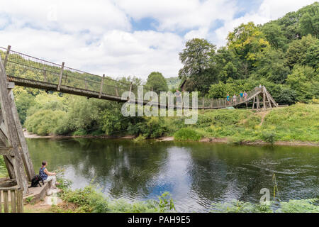 Biblins Suspension Bridge à l'ensemble de Symonds Yat est au-dessus de la rivière Wye, vallée de la Wye, Herefordshire, Angleterre, RU Banque D'Images