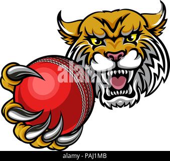 Mascotte Balle de Cricket Holding Wildcat Illustration de Vecteur