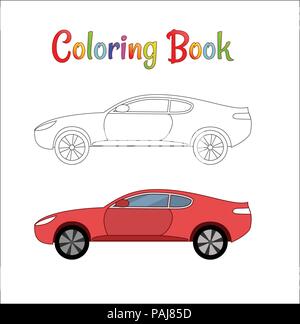 Voiture de course de la bande dessinée illustration vecteur de fond page à colorier pour les enfants. Le trafic automobile et la vitesse. Voiture de course automobile. Illustration de Vecteur