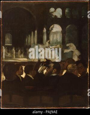 Le Ballet de "Robert le Diable". Artiste : Edgar Degas (français, Paris 1834-1917 Paris). Dimensions : 26 x 21 3/8 in. (66 x 54,3 cm). Date : 1871. Lorsque Degas fait cette photo en 1871, Giacomo Meyerbeer's opera  <i >Robert le Diable </i > était âgé de 40 ans et se sentir son âge--comme en témoigne l'homme au centre, indifférent à l'action et de diriger ses jumelles à l'auditoire. Mais Degas aimait l'opéra, et en particulier de la scène représentée ici, à partir du troisième acte, où les nonnes surgissent d'entre les morts et la danse séductrice sur les ruines d'un monastère de lune. La peinture a été exhibite Banque D'Images