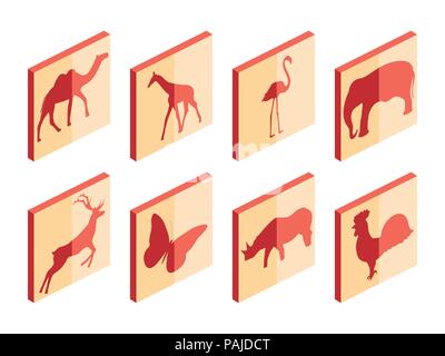 Icon Set isométrique des animaux. Les mammifères et les oiseaux. Vector illustration Illustration de Vecteur