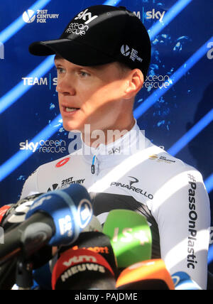 L'équipe Sky's Chris Froome lors d'une conférence de presse. Photo date : lundi 23 juillet 2018. Voir PA histoire Tour à vélo. Crédit photo doit se lire : Ian Parker/PA Wire Banque D'Images