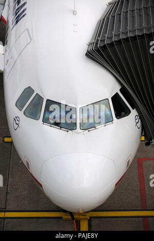 Pare-brise d'Aegean Airlines Airbus A320-200 garé Banque D'Images