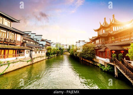 Confucius Temple Nanjing région panoramique et la rivière Qinhuai. Les gens visitent. Situé dans la ville de Nanjing, Jiangsu Province, China. Banque D'Images