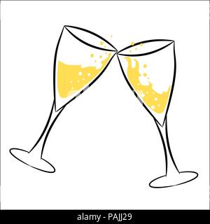 Deux verres de champagne sur un fond blanc, vector illustration Illustration de Vecteur