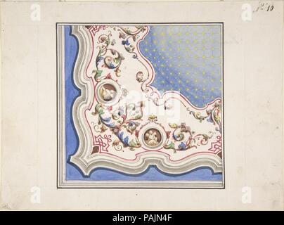 Design pour la décoration de plafond. Artiste : Anonyme, Italien, 19e siècle. Dimensions : 6-1/8 x 6-1/8 in. Date : 1850-70. Musée : Metropolitan Museum of Art, New York, USA. Banque D'Images