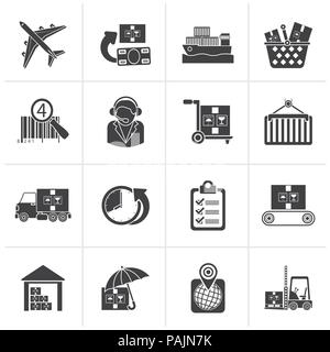 Cargo noir, logistiques et d'expédition icônes - vector icon set Illustration de Vecteur