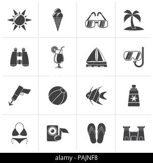 Tropic noir, plages et d'icônes - vector icon set Illustration de Vecteur