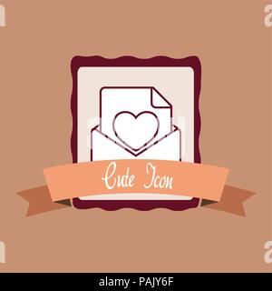 Emblème avec cute Love letter et ruban décoratif sur fond brun, design coloré. vector illustration Illustration de Vecteur