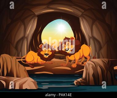 Lion vivant dans la grotte illustration Illustration de Vecteur