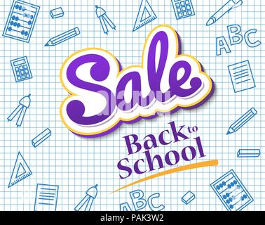 Vente de l'affiche retour à l'école. Bannière dynamique avec texte coloré sur Illustration de Vecteur