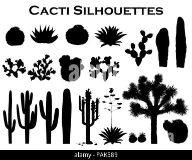 Silhouettes noires de cactus, de l'agave, Joshua tree, et le figuier de barbarie. Collection Vector Illustration de Vecteur