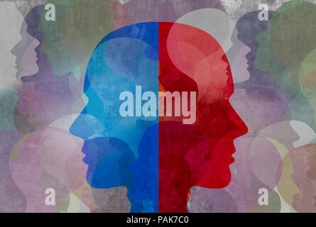 La schizophrénie et le dédoublement de personnalité et de santé mentale trouble psychiatrique dans un concept 3d illustration style. Banque D'Images