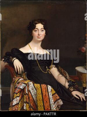 Madame Jacques-Louis Leblanc (Françoise Poncelle, 1788-1839). Artiste : Jean Auguste Dominique Ingres (Français, Montauban 1780-1867 Paris). Dimensions : 47 x 36 1/2 in. (119,4 x 92,7 cm). Date : 1823. Pour ce portrait il y a plus de deux douzaines de dessins sur une variété de pose (Musée Ingres, Montauban). Des études semblables n'existent pas à la figure de l'époux de Madame Leblanc (19.77.1). Les deux peintures--la seule paire de portraits Ingres produit--était probablement destinée à accrocher l'un en face de l'autre, puisque la lumière tombe différemment dans chaque, mais ils sont unifiés par l'harmonie visuelle o Banque D'Images