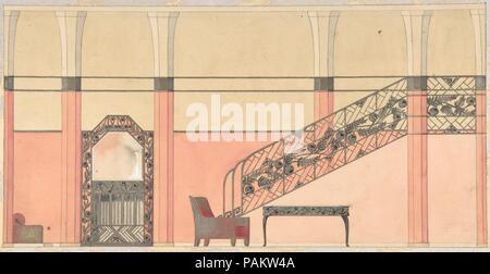 Conception d'un couloir avec des détails en fer forgé. Artiste : Georges de Feure (français, Paris 1868-1943 Paris). Fiche technique : Dimensions : 9 3/4 x 17 5/16 in. (24,7 x 43,9 cm). Date : ca. 1925. Au début de sa carrière, Georges de Feure était beaucoup célébré pour la 'Femmes fatales' dans ses peintures et ses efforts dans le domaine de la conception intérieure et les arts décoratifs dessins qu'il a créé pour la céramique, l'argenterie, les bijoux, les textiles, les arts graphiques et les meubles dans les nouveaux de style Art Nouveau. Son travail a été promu par le célèbre marchand d'art Siegfried Bing (1838-1905), dont la Maison de l'Art Nouveau ha Banque D'Images