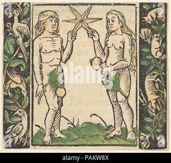 Adam et Eve tenant une étoile, illustration de Beschlossen Gart des Rosenkranz Mariae. Artiste : Hans Baldung Hans Baldung Grien (appelé) (Allemand, Schwäbisch Gmünd ( ?) 1484/85-1545 Strasbourg (Strasbourg)). Fiche Technique : Dimensions : 2 5/8 x 2 7/8 in. (6,7 x 7,3 cm). Musée : Metropolitan Museum of Art, New York, USA. Banque D'Images