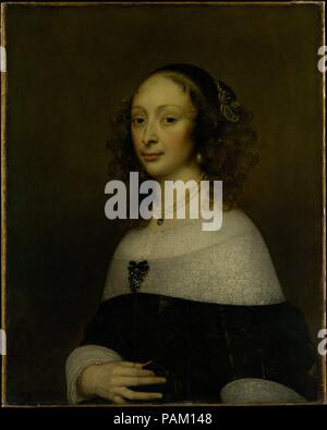 Portrait d'une femme. Artiste : Adriaen Hanneman (néerlandais, La Haye La Haye 1603/4-1671). Dimensions : 31 1/2 x 25 in. (80 x 63,5 cm). Date : ca. 1653. Hanneman était un portraitiste très réussie à La Haye, où sa version néerlandaise de Van Dyck style l'idéal cosmopolite de la ville la cour des usagers. Ce portrait d'une élégante jeune femme date d'environ 1653. Les passages détaillés de la dentelle ont probablement été peints par un assistant. Musée : Metropolitan Museum of Art, New York, USA. Banque D'Images