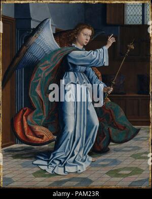 L'Annonciation. Artiste : Gérard David (Oudewater, Russisch ca. 1455-1523 Bruges). Dimensions : Angel, dans l'ensemble 31 1/8 x 25 in. (79,1 x 63,5 cm), surface peinte 30 1/4 x 24 3/8 in. (76,8 x 61,9 cm) ; Vierge, dans l'ensemble 31 1/8 x 25 1/4 in. (79,1 x 64,1 cm), surface peinte 30 1/2 x 24 3/4 in. (77.5 x61.9 cm). Date : 1506. Ces panneaux faisaient partie d'un multi-étages spectaculaires polyptyque commandé par Vincenzo Sauli, un riche banquier et diplomate italien avec des connexions à Bruges, pour le maître-autel de l'abbaye bénédictine eglise San Gerolamo della Cervara, près de Gênes. En prenant la partie de ses acolytes Banque D'Images