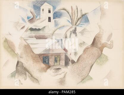 Les Bermudes n° 1, arbre et maison. Artiste : Charles Demuth (American, Lancaster, Pennsylvanie 1883-1935 Lancaster, Pennsylvanie). Dimensions : 10 x 13 7/8 in. (25,4 x 35,2 cm). Date : 1917. Demuth et Hartley loué des chambres au dernier étage d'un hôtel bien situé mais pas cher sur Saint George's Island (Bermudes). Situé sur une colline, il leur offre une vue charmante sur le port et l'île de l'architecture. Selon Hartley, ils ont chacun "prévues pour obtenir un prix d'ailleurs de travailler.' Dans cette situation complexe, représente le paramètre comme Demuth une série de registres de recul. En commençant par la Metropolitan Banque D'Images