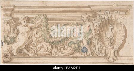 Décoration de plafond. Artiste : Anonyme, Italien, 17e siècle. Dimensions : 8-3/4 x 21-1/8 po. (22,2 x 53,7 cm). Date : le 17e siècle. Musée : Metropolitan Museum of Art, New York, USA. Banque D'Images