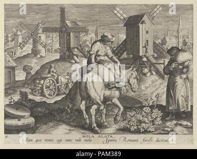 De nouvelles inventions des temps modernes [Nova Reperta], l'invention de l'éolienne, planche 11. Artiste : Jan Collaert I (Anvers, Russisch ca. Anvers 1530-1581) ; Après Jan van der Straet, appelé Stradanus (Bruges, Russisch 1523-1605 Florence). Fiche technique : Dimensions : 10 5/8 x 7 7/8 in. (27 x 20 cm). Editeur : Philips (Galle, Russisch Haarlem 1537-1612 Anvers). Date : ca. 1600. Onzième d'une série de la plaque d'impression intitulé Nova Reperta (nouvelles inventions des temps modernes) composé d'une page de titre et 19 planches, gravée par Jan Collaert JE, après Jan van der Straet, appelé Stradanus, et publier Banque D'Images