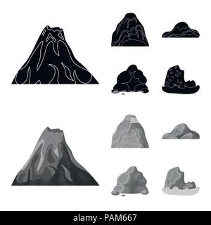 Des rochers, une montagne arrondie, rochers dans la mer. Set d'icônes différentes montagnes collection en noir,style monochrom symbole vecteur illustration de stock . Illustration de Vecteur