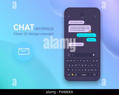 L'application de l'interface de chat avec fenêtre de dialogue. La conception de l'INTERFACE UTILISATEUR Mobile propre concept. Sms Messenger. Télévision Web Icons. Vector EPS 10 Illustration de Vecteur
