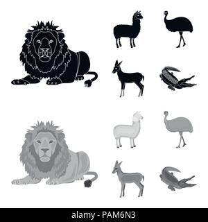 Lama, Autruche Émeu, jeune antilope, crocodile animal. Des animaux sauvages, des oiseaux, des reptiles collection set icônes en noir,style symbole monochrom vecteur stock illu Illustration de Vecteur