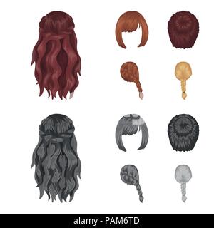 Kara, tresse rouge et d'autres types de coiffures. Retour hairstyle set collection icônes de cartoon style monochrome,symbole vecteur illustration de stock . Illustration de Vecteur