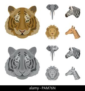 Tigre, lion, éléphant, zèbre, animaux réalistes collection set icônes de cartoon style monochrome,symbole vecteur illustration de stock . Illustration de Vecteur