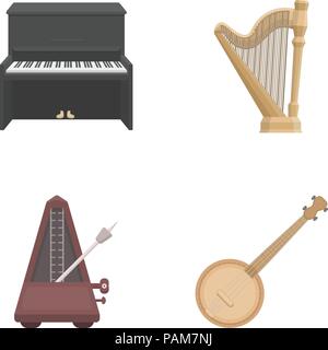 Banjo, piano, harpe, métronome. Set instruments de musique collection icônes de style cartoon vector illustration stock symbol . Illustration de Vecteur