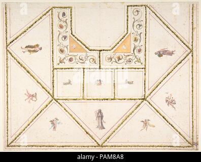 Conception pour un plafond en style Pompéiennes. Artiste : Anonyme, Italien, première moitié du xviiie siècle. Dimensions : 9 x 12 5/16 1/16 in. (23,6 x 30,7 cm). Date : le 18e siècle. Musée : Metropolitan Museum of Art, New York, USA. Banque D'Images