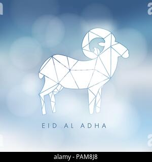 Carte de vœux. Silhouette de la main moderne brebis. polygonale Illustration vectorielle, arrière-plan flou pour la fête musulmane de Eid ul Adha sacrifice. Illustration de Vecteur