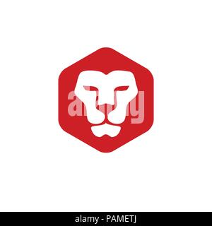 Tête de Lion créatif avec hexagon- vecteur vector sign concept illustration. Logo tête de lion. Tête de lion sauvage illustration graphique. L'élément de conception Illustration de Vecteur