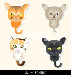 Jeu de chat mignon, adorable chatons, Style Cartoon - Vector cartoon Illustration. Illustration de Vecteur