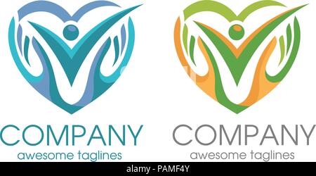 Les gens créatifs logo soins, l'amour humain et symbole main modèle logo Vector Illustration de Vecteur
