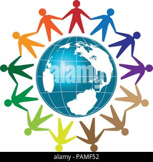 Creative peuple coloré l'unité avec Terre globe logo Template , logo communautaire Illustration de Vecteur