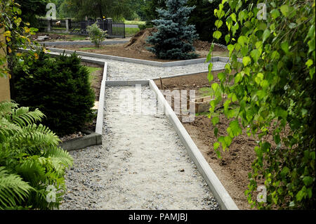 Terre, terre, construction, trottoir, nouveau, jardin, verdure, l'ordre, de la beauté, Banque D'Images