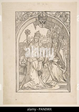 Rosvitha présentant les Comedies de l'Empereur Othon I. illustration de l'opéra, 1501 Hrosvita. Artiste : Albrecht Dürer (Nuremberg, Allemagne Nuremberg 1471-1528). Fiche technique : Dimensions : 10 3/4 x 7 13/16 in. (27,3 x 19,8 cm) de droit : 8 1/2 x 5 3/4 in. (21,6 x 14,6 cm). Date : n.d.. Musée : Metropolitan Museum of Art, New York, USA. Banque D'Images