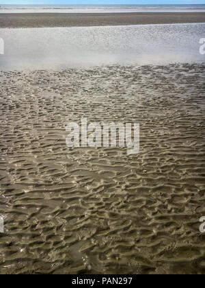 Ondulations dans le sable avec de l'eau à marée basse sur une plage de la mer du Nord dans la région de Saint- Peter-Ording, Allemagne Banque D'Images