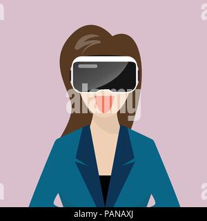 Femme portant casque de réalité virtuelle. Vector Illustration Illustration de Vecteur